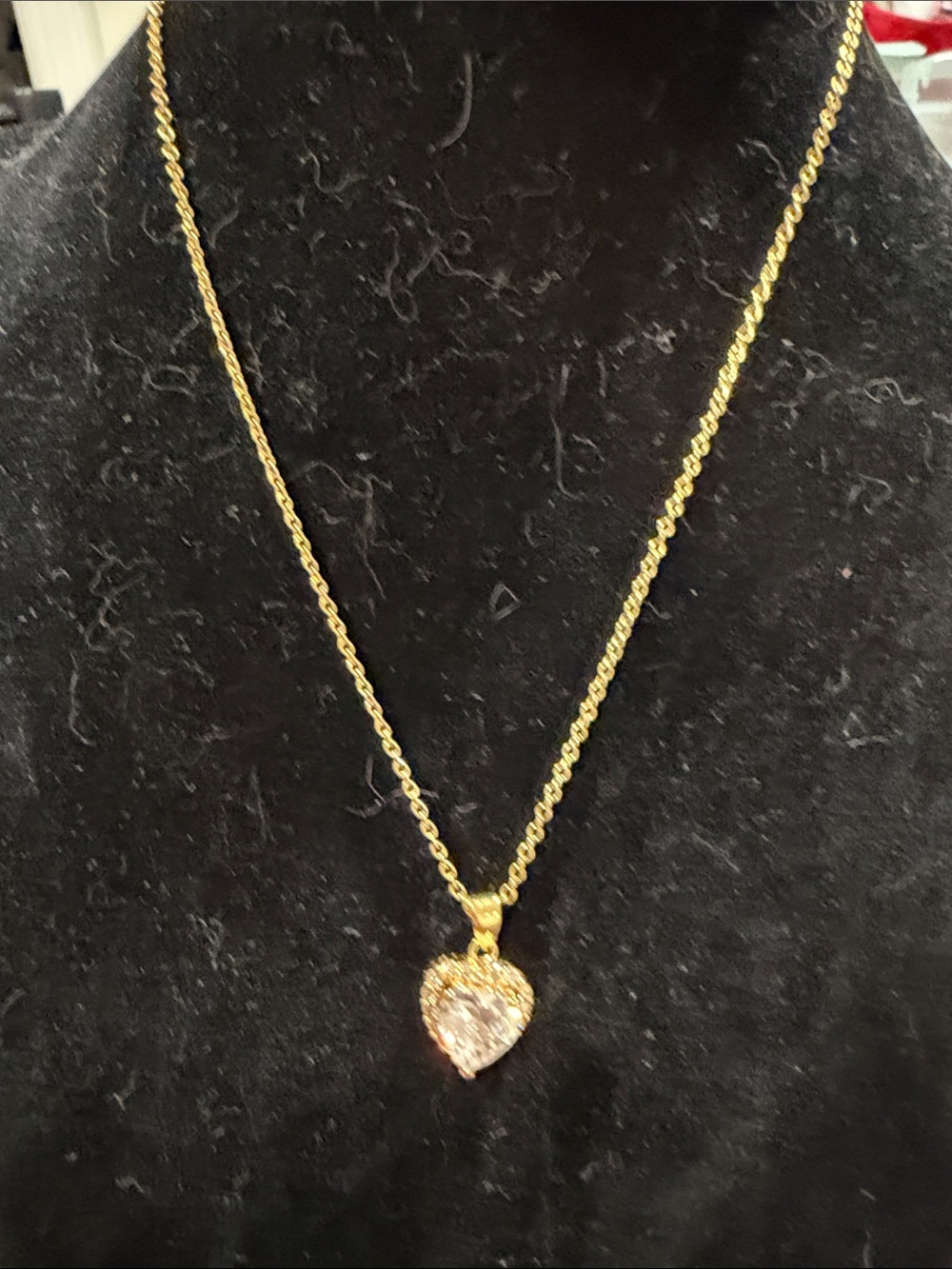 Gold Heart Pendant Necklace with Clear Crystal Accent - Women Jewelry